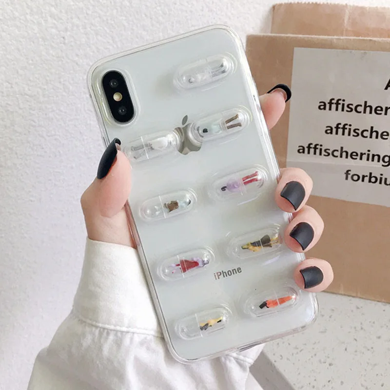 Чехол для телефона с мультяшной капсулой для iPhone 17promax16 15 14 13, милый эпоксидный прозрачный мягкий чехол из ТПУ, универсальный дизайн