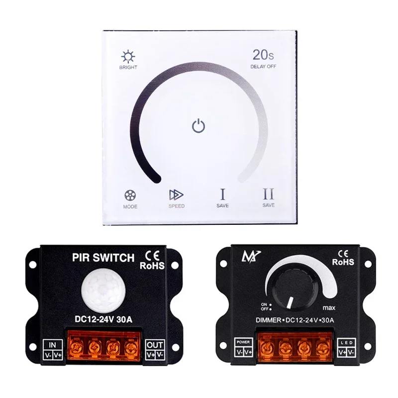 

LED Dimmer Switch DC12V-24V Touch Panel Control Controller Adjustable Voltage Regulator For LED Strip Lights Lighting Dimmers