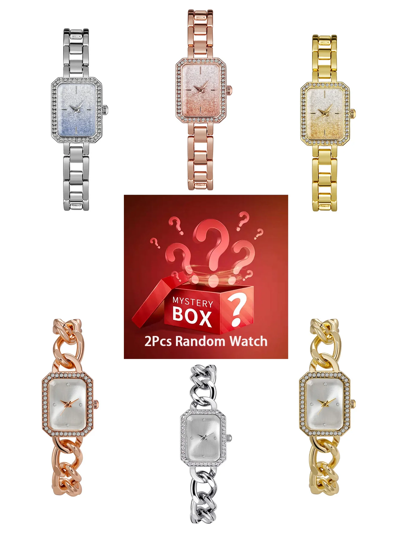 2 pieces women's watches mystery box random dispatch quartz watches small square block starry sky watches diamond watches sister