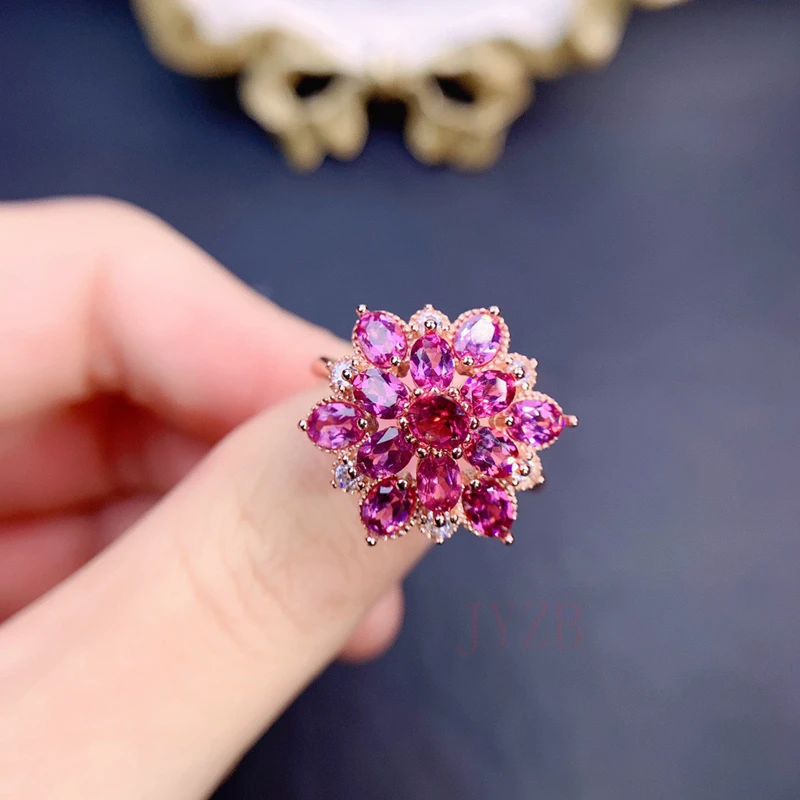 Natural Magnesium Aluminum garnet ring Sunflower Red Gem 925 sterling silver luxury jewelry designer