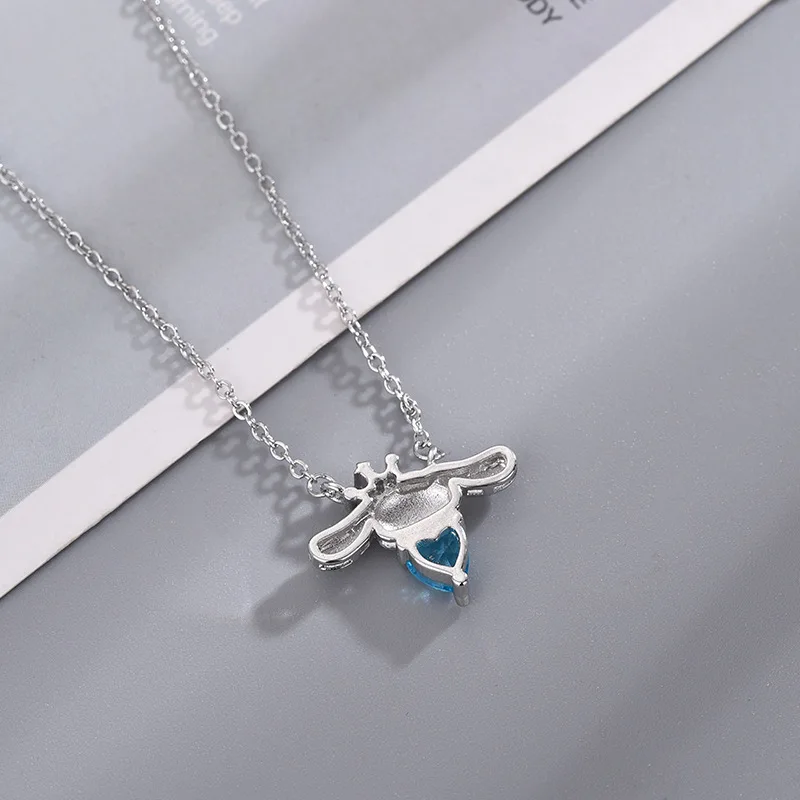 Sanrio Cinna moroll mit Seeblau Herz Diamant Anhänger Frauen Halskette Student Schmuck Geschenk Kinder Kette Halsketten Geburtstags geschenk