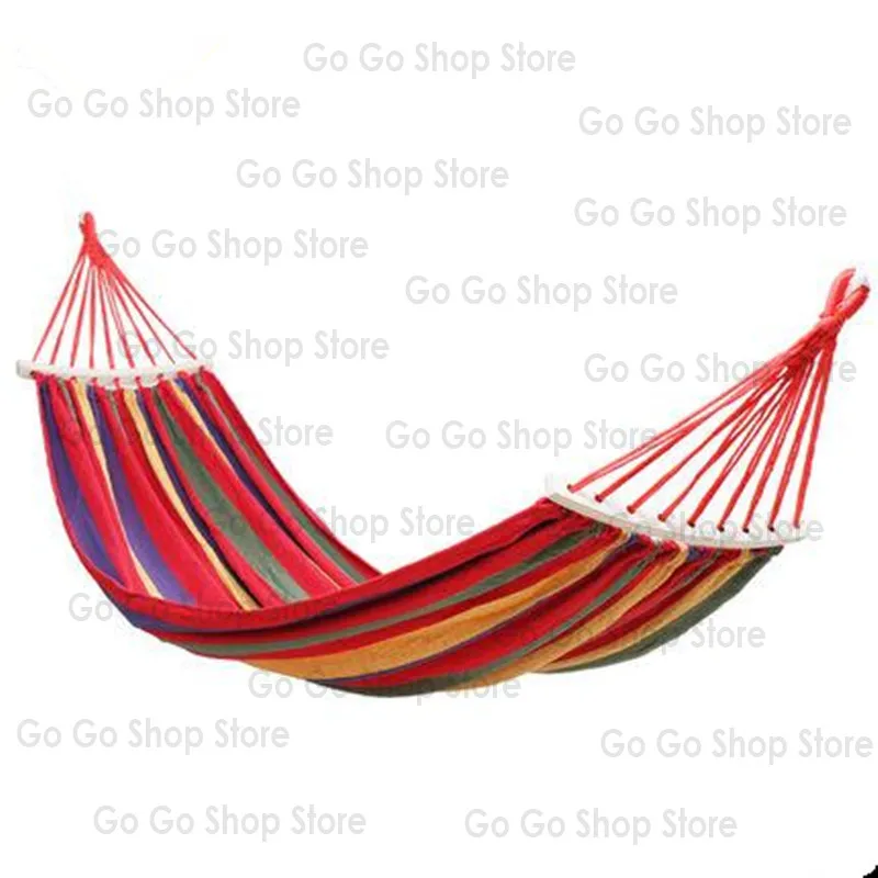 

Outdoor Travel Wide Rainbow Stripe Canvas Cotton Swing Anti-Rollover Hammock
