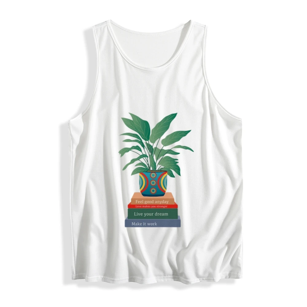 تانك الأعلى المرأة فضفاضة بلا أكمام العصرية الصيف عارضة الكرتون بوعاء الأعشاب مع النباتات والكتب طباعة الأزياء كل - مباراة اليومية أعلى