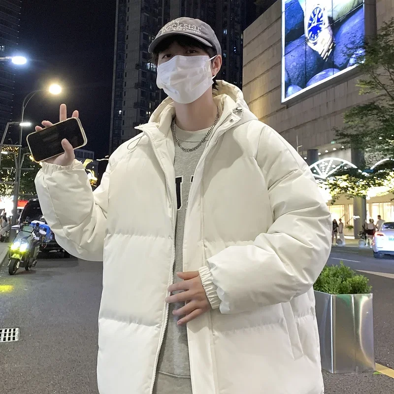 

Harajuku Cotton Coat Couples 2024 New Street Style Solid Color Puffer Jacket Men's Winter Fashion Windproof Hooded Parka 7XL 8XL