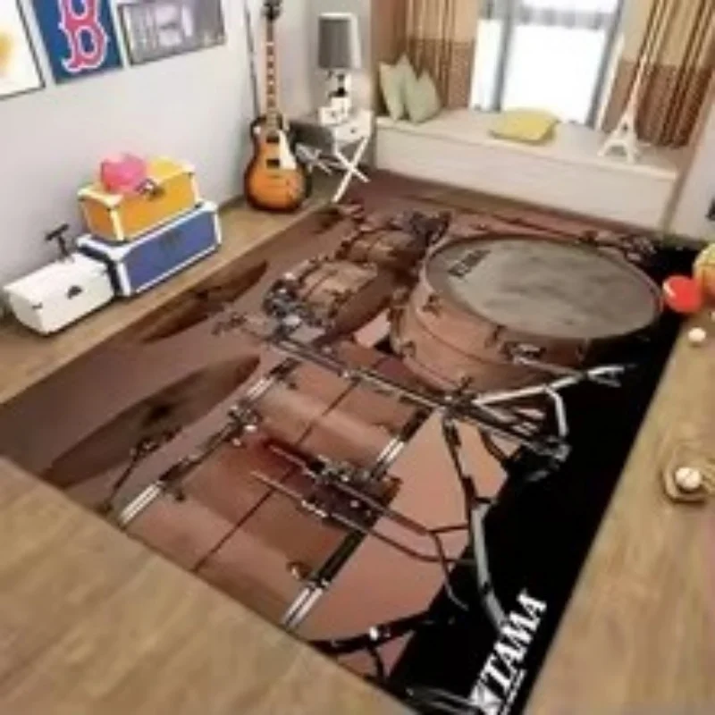 Stylish Drum Print Floor Mat Anti-Slip Carpet for Music Enthusiasts Unique Rug for Jazz or Electronic Drum-Themed Decor