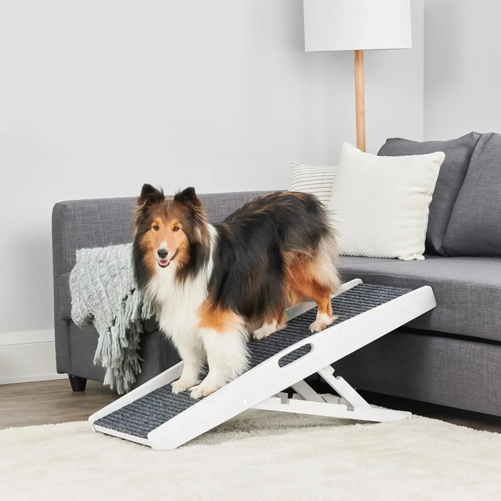 

US 39.5" Indoor Pet Ramp, White, Collapsible, Adjustable Height, Includes Handles, Non-Slip Carpet, and Rubber Feet