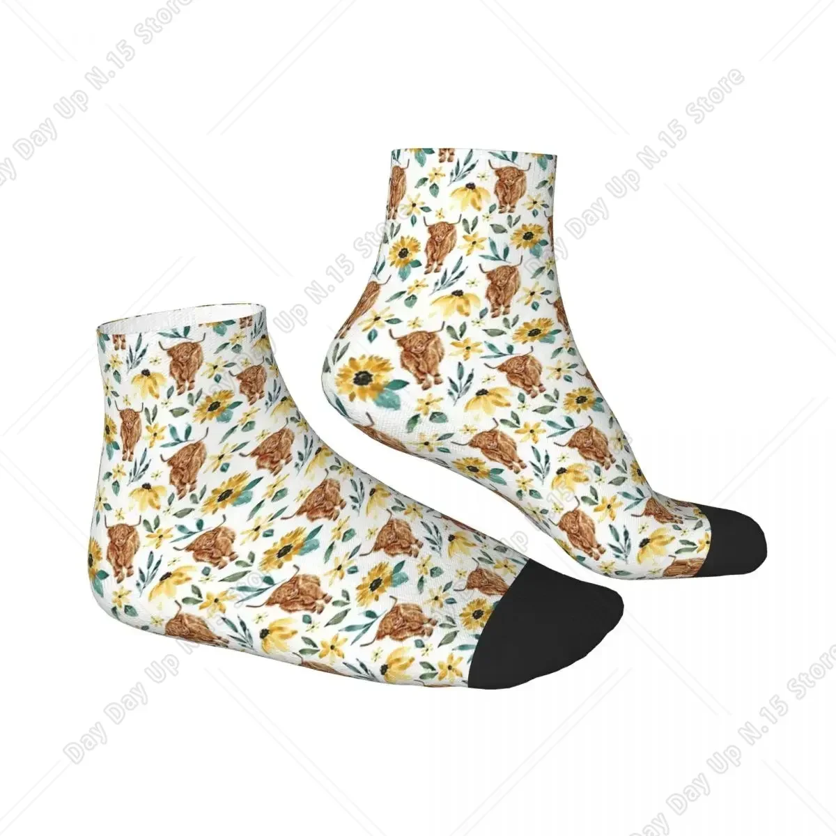 Highland Cow And Sunflowers Socks Harajuku Super Soft Stockings All Season Socks Accessories for Man's Woman's Christmas Gifts