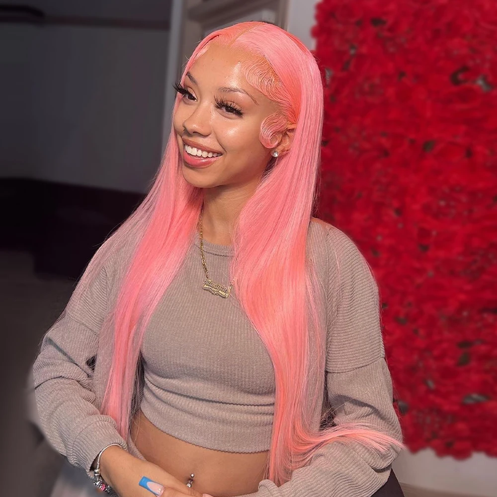 30 inch Pink Wigs Straight Lace Front Wig Human Hair 13x4 13x6 Transparent Lace Frontal Wig Pink Human Hair Wig Red Colored Wigs