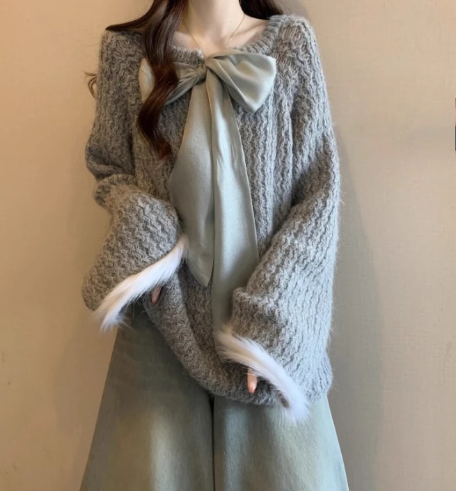 Picture 4: Women Autumn Winter Large Size V-neck Sweet Bow Sweater Fashione Red Medium Long Versatile Age-reducing Christmas Knitted Top