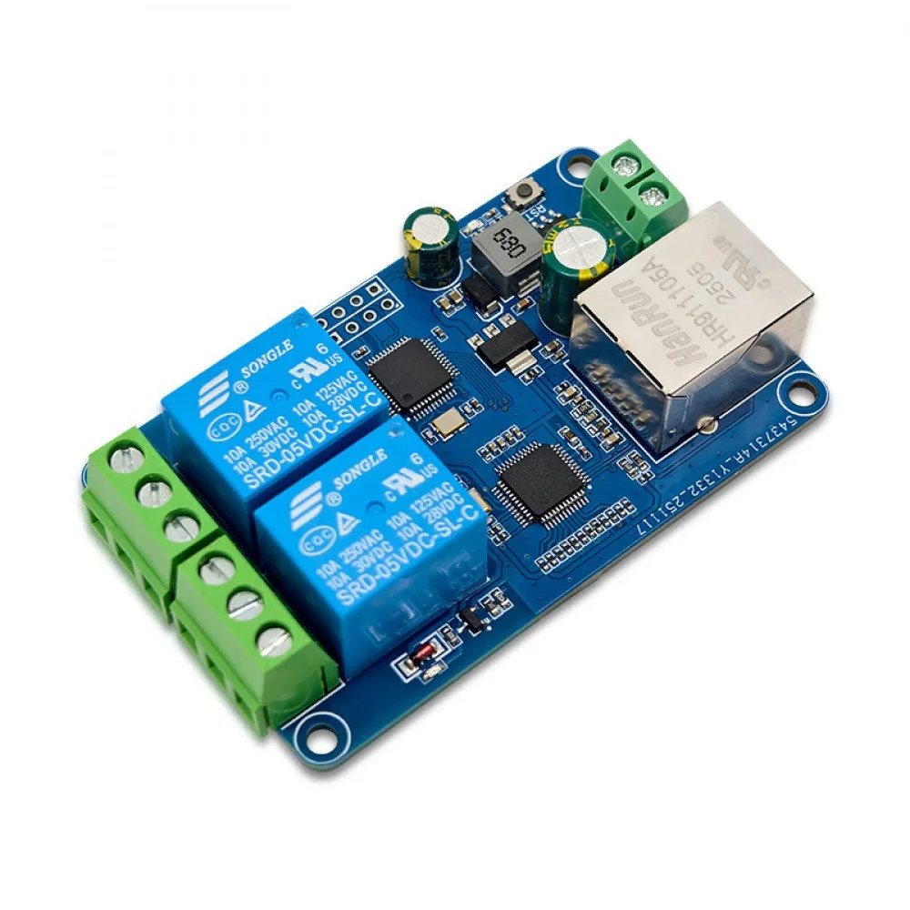 Modbus RTU 2-Channel Ethernet Relay Module W5500 TCP Server LAN Control STM32 Board DC7-36V Power Supply with Indicator Light