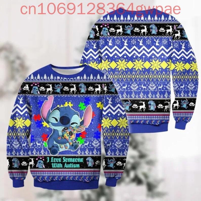 Disney Christmas Stitch Woman Sweater Magic Kingdom Ugly Bluey Dog Men Sweatshirt Magic Kingdom Lilo And Stitch Fan Gift