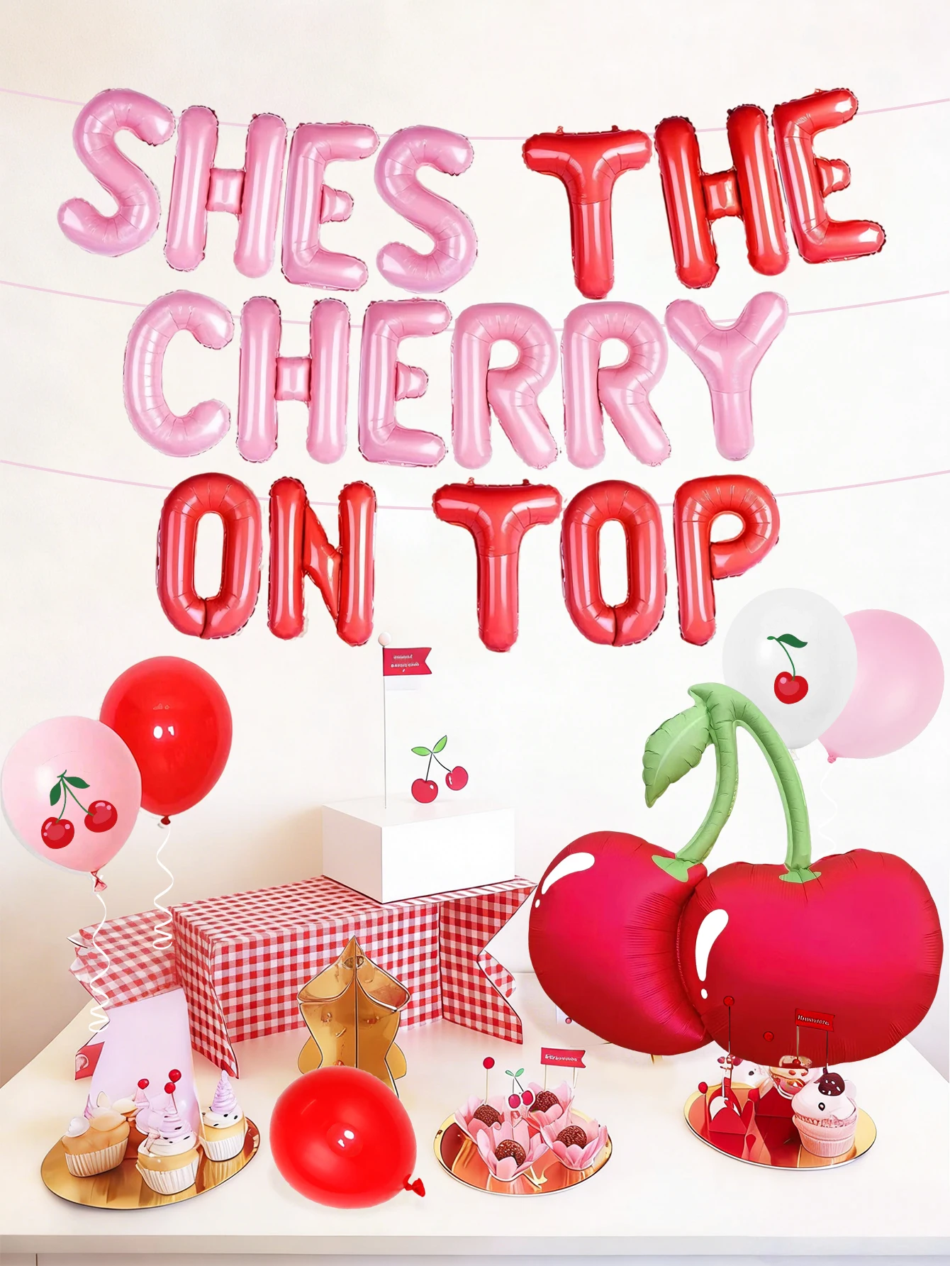 35 Stück Partydekorationen zum Thema „She's the Cherry on Top“, Raumdekoration, Foto-Requisiten, Jubiläen, Brautpartys, Hochzeiten, Feiern