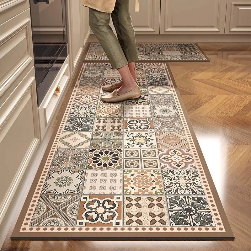 

Kitchen Floor Mat PVC Leather Foot Mats Waterproof Oil-proof Rug Non-slip Dirt-resistant Carpet Laundry Balcony Rugs 러그 Ковер