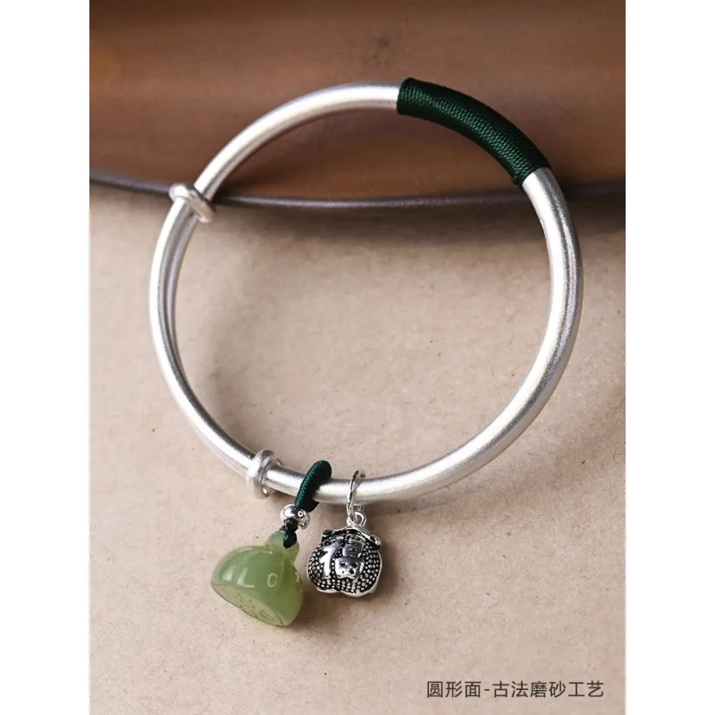 women with , vintage solid design, traditional , young style, bell push-pull silver bracelet, new