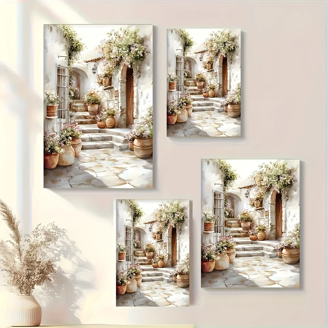 2D Flat, Courtyard Lemon Tree Watercolor Canvas Print, Contemporary Style Wall Art, Suitable for Living Room Decor, Bedroom, Off