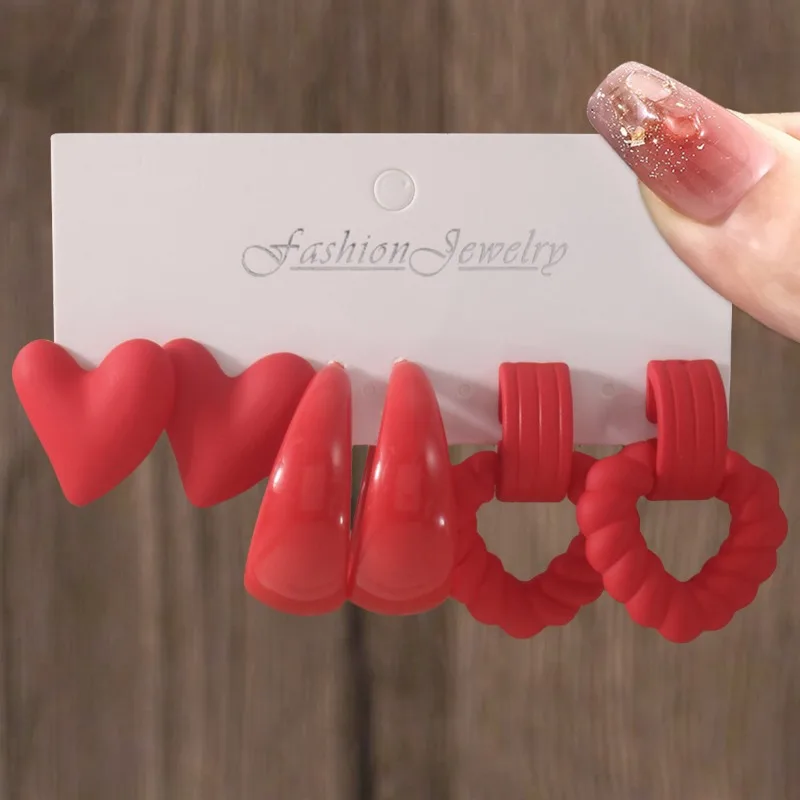 3 pares de conjunto de brincos em forma de coração coloridos doces, joias de material CCB geométrico elegante, presente de festa de feriado