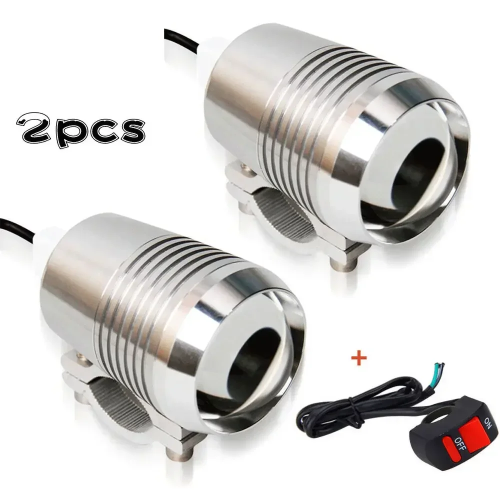 2pcs 30W Motorcycle U2 LED Fog Lights Driving Headlight High/Low Beam + Switch Dustproof And Rustproof