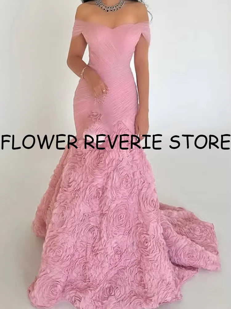 Customized High quality Exquisite Classic Jersey Pleat Handmade Flower Ball Off-the-shoulder Long Dresses Prom Dresses Matching