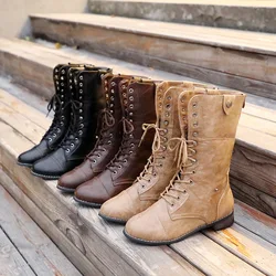 Mid-calf Boots Fashion Black Solid Color Retro Cowboy Western Lace Up Shoes Cosplay Accessories Stage Costume Props For Unisex