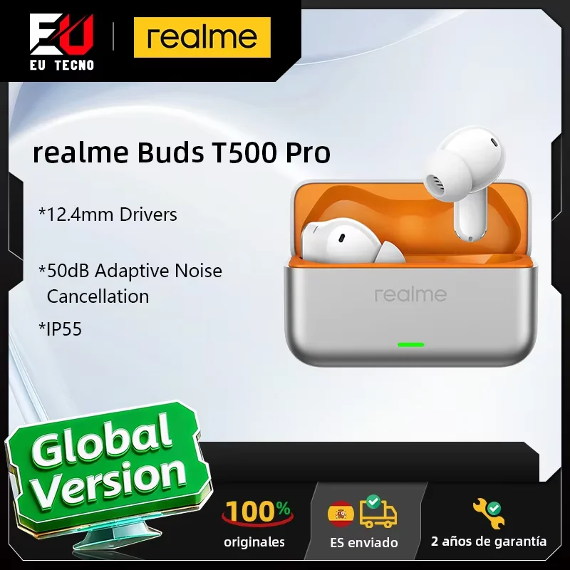 Écouteurs realme Buds T500 Pro (version internationale) : réduction de bruit adaptative de 50 dB, haut-parleurs audio haute résolution de 12,4 mm, design compact « Candy Box »