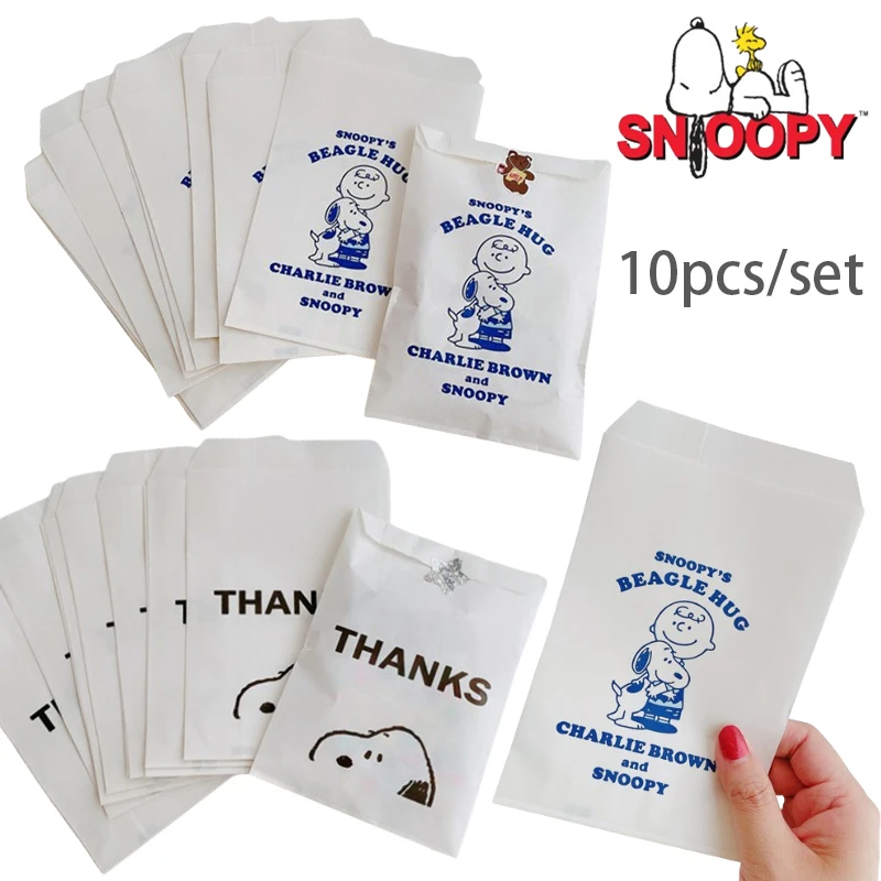 10pcs Snoopy Paper Bag Cartoon Anime Packaging Pouch DIY Food Candy Mini Gift Bags Birthday Party Wedding Cookies Storage Bag