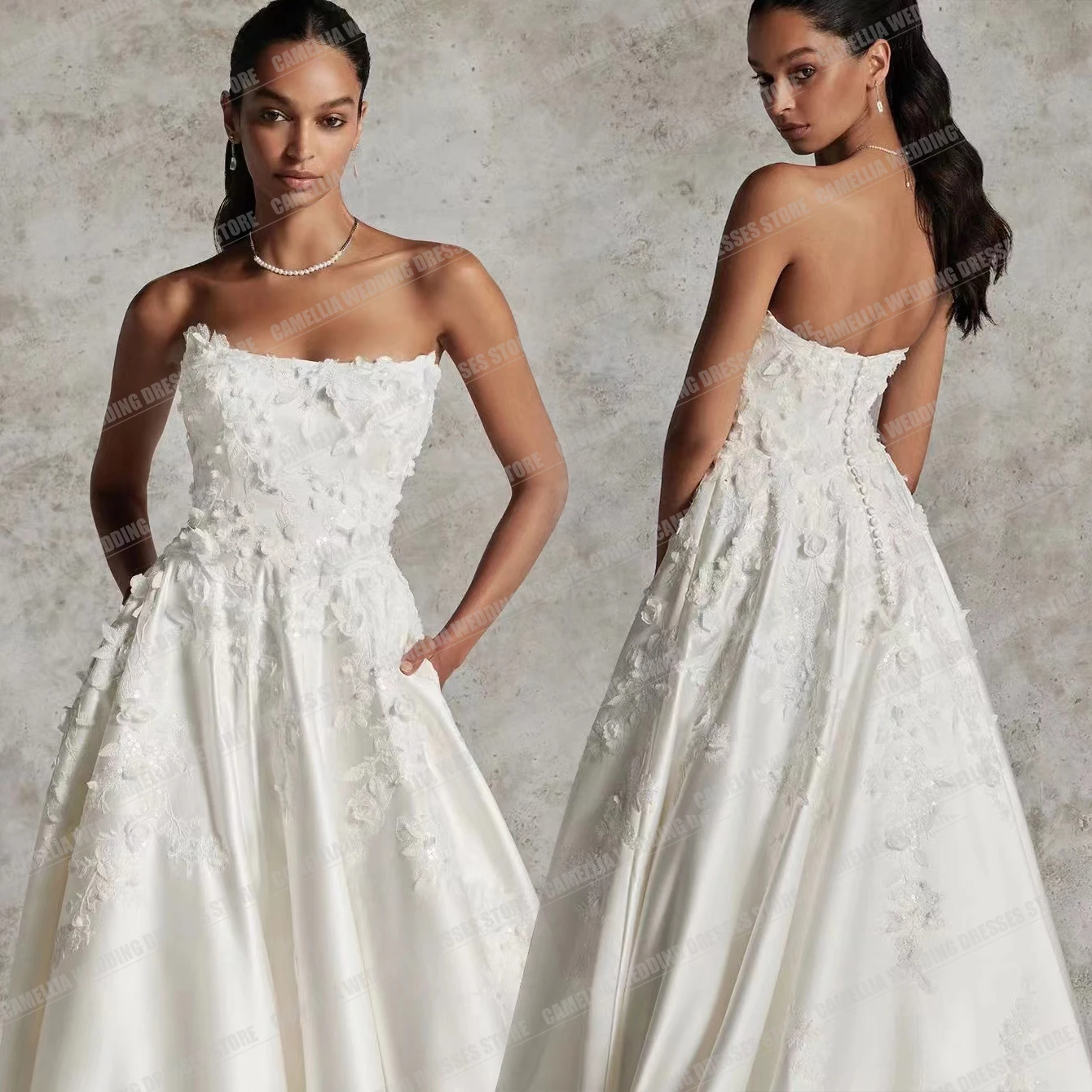 Semplici abiti da sposa Sexy con stampa floreale elegante fiore 3D da donna senza maniche 2024 abiti da sposa grazioso scollo a barca scollo a barchetta slimays