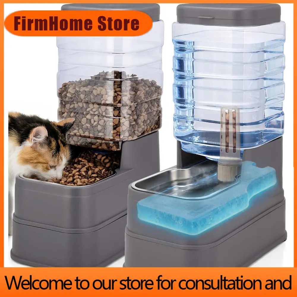 FirmHome StoreAutomatic Cat Feeder & 1.3 Gallon Gravity Dog Water Dispenser With Stainless Steel Bowls For Small To Large Pets (