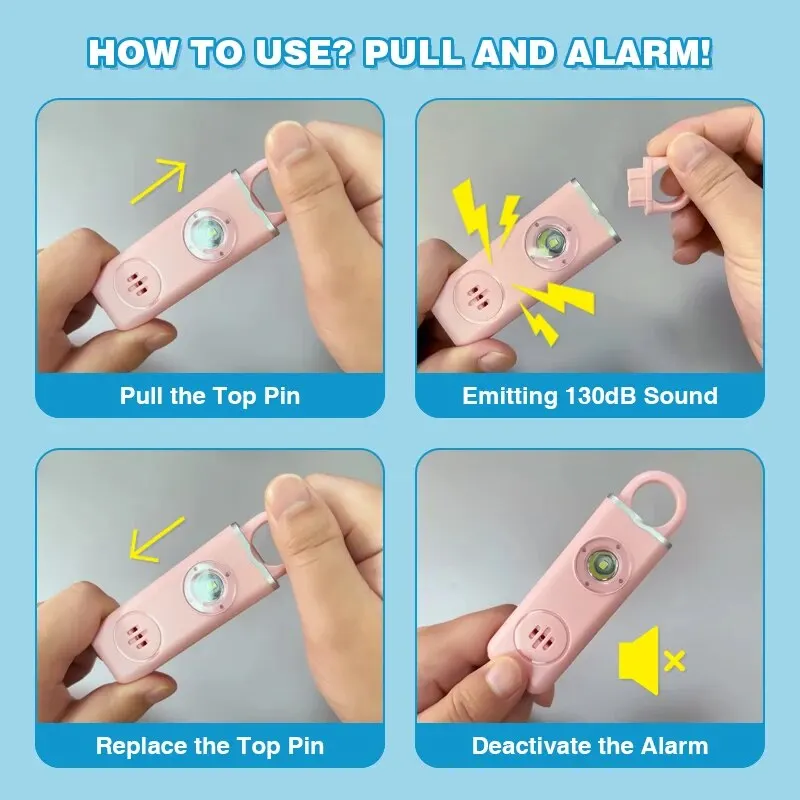 女性用オリジナルパーソナルセーフティサイレン - 130dBサイレン、ストロボ＆キーチェーン、3色展開 AF2004 盗難防止用ヘルプコール