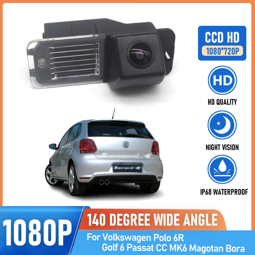 

140 ° Камера заднего вида 1080P HD с ночным видением для автомобилей VW, Volkswagen Polo 6R, Golf 6, Passat CC, MK6, Magotan, Bora
