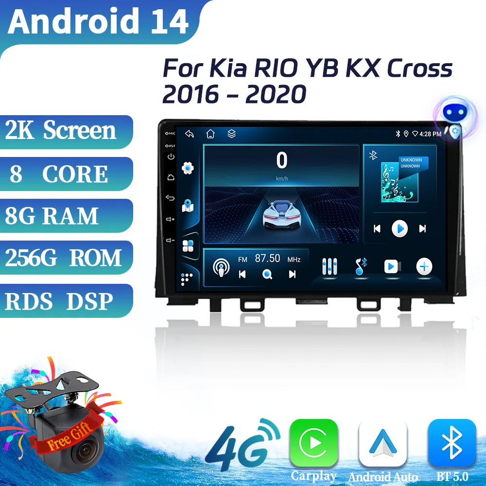 

Car Radio Multimedia Video GPS For Kia RIO YB KX Cross 2016-2020 Wireless BT CarPlay Android 14 Navigation Touch Screen Stereo