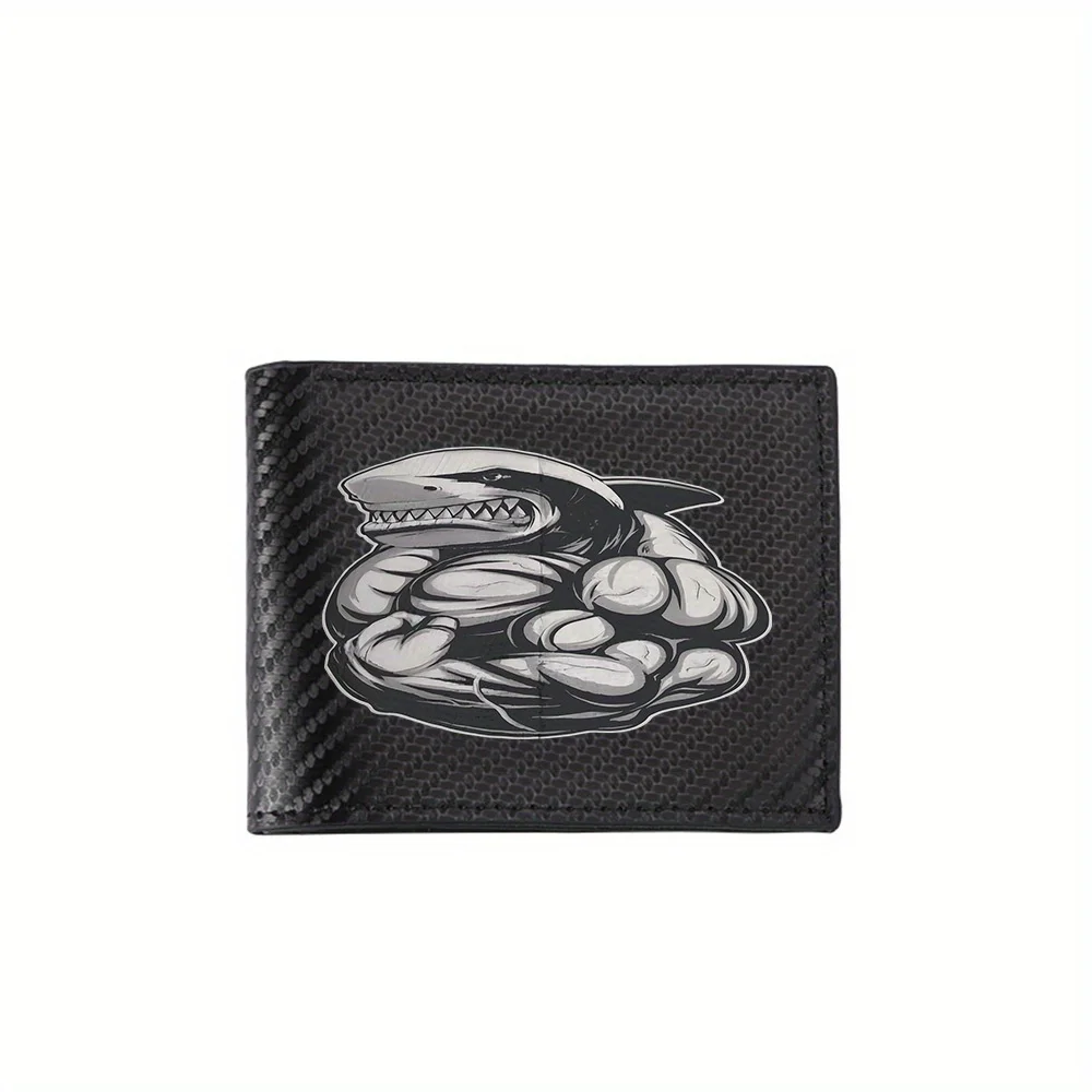 

Shark strong muscle body. Teeth. Men's Wallets Simple Business Modern Stylish Printing Design Gifts For Father Boyfriend Christm