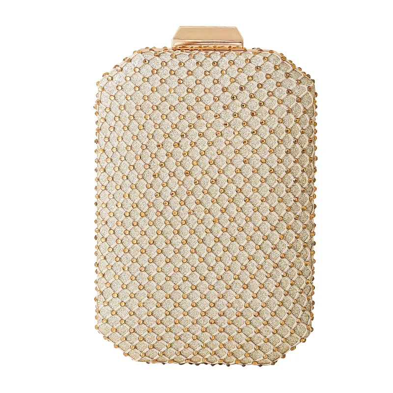

Understated PU Square Clutch - Exquisite Diamond Chain Bag For Banquet Dresses Metallic Foil Party Clutch With Detachable Strap