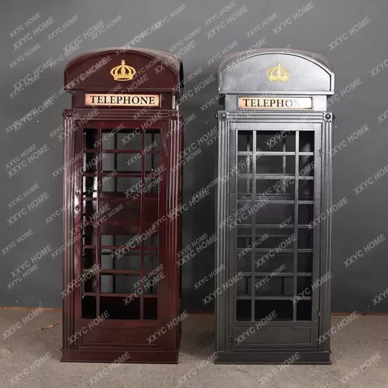 Customized Telephone Booth Decoration Vintage Wrought Iron Net Red Props Model Bookcase Wine Cabinet Mall Bar