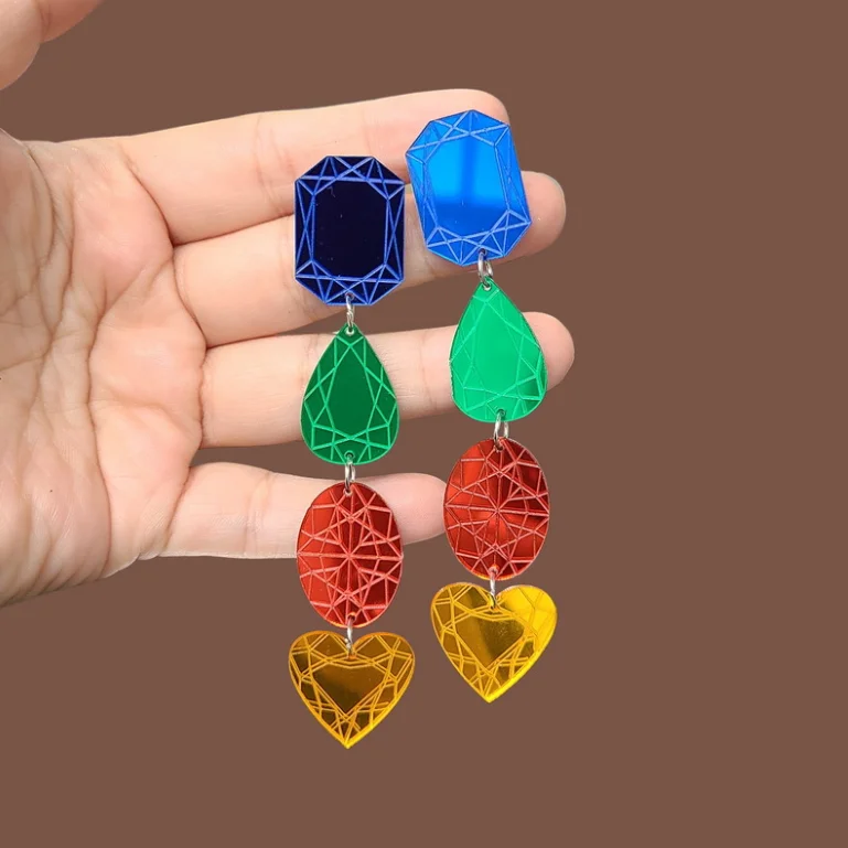 YAOLOGE New Discoloration Moon Human Face Hand Flower Geometric  Acrylic Earrings for Women Girls серьги des boucles d\'oreilles