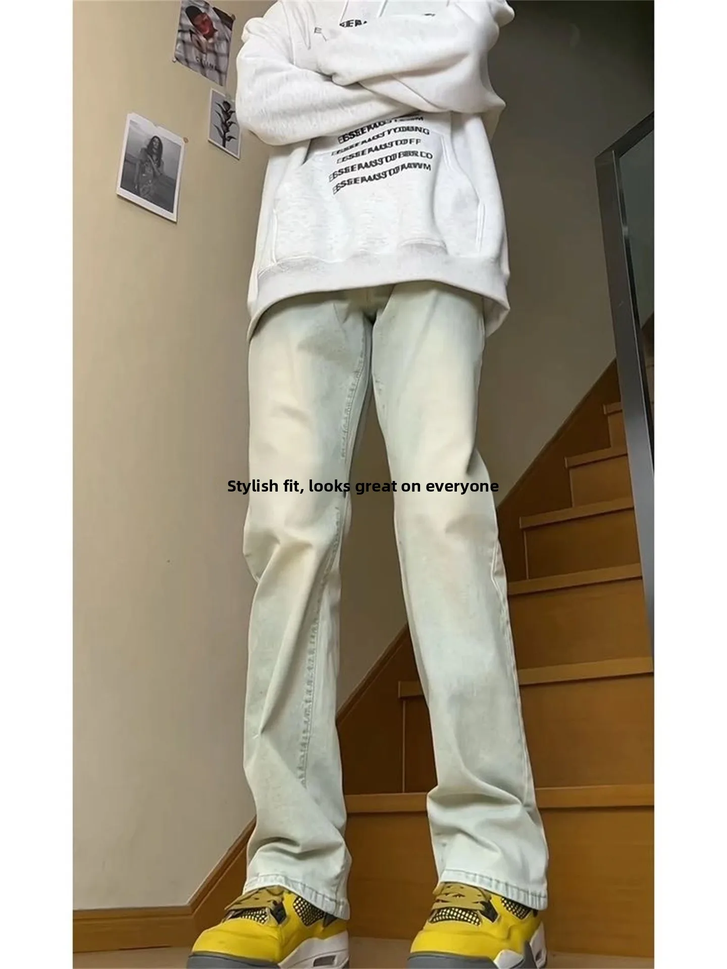

Casual Waed Yellow Mud Knife Jeans Men's American Sle Straight Leg Vibe Slimming Long Trousers Youth Faion Loose Fit
