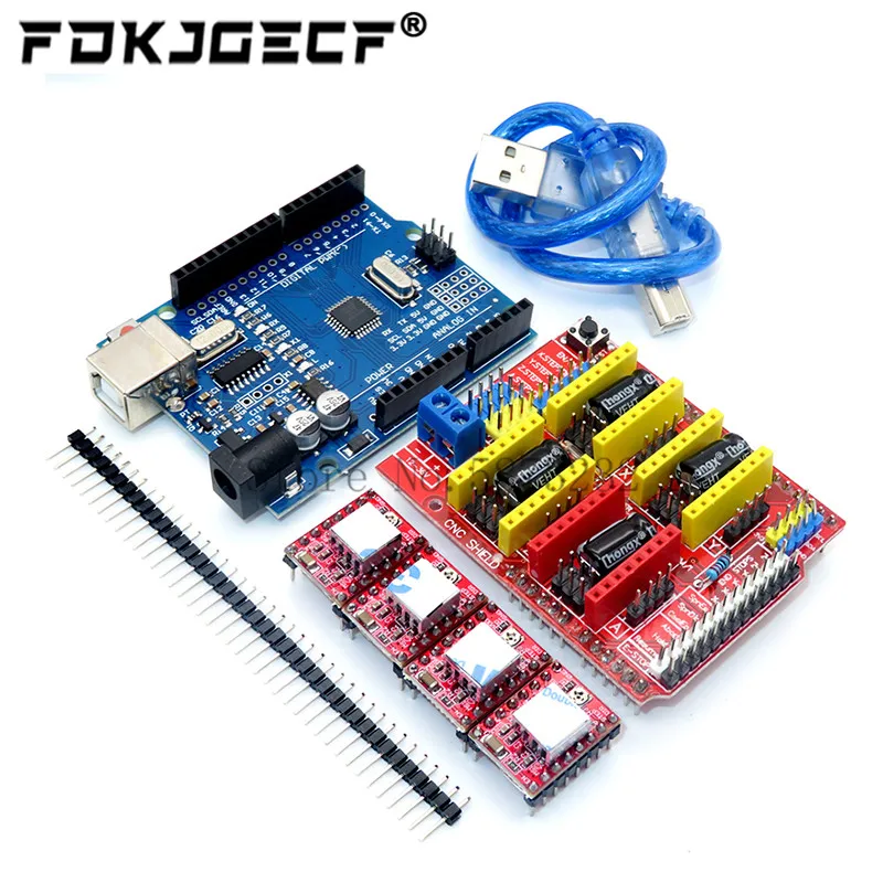 cnc shield V3 engraving machine 3D Printe+ 4pcs A4988 driver expansion board for Arduino + For UNO R3 with USB cable