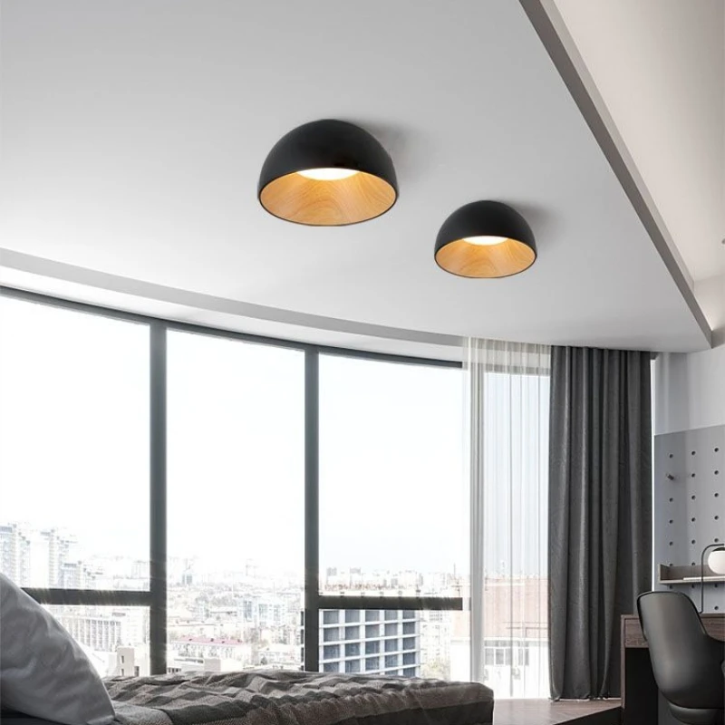 Modern Minimalist Designer with Wood Grain Personality Bedroom LED Ceiling Light Restaurant Living Room Study Black White Gray