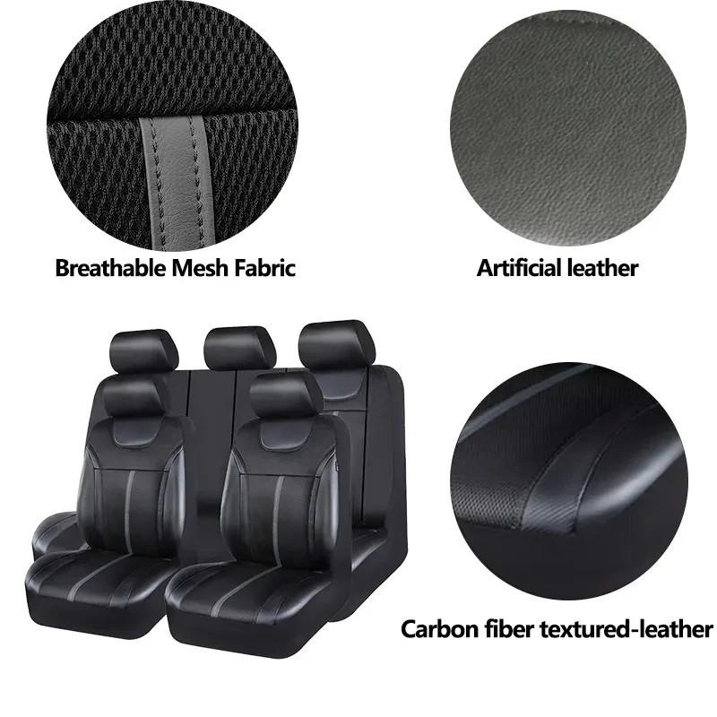 Universal Car Seat Cover Sporty Carbon Leather With Air Mesh Fabric With Zipper Design Fits For Most Suv Vans Sedans Rucks