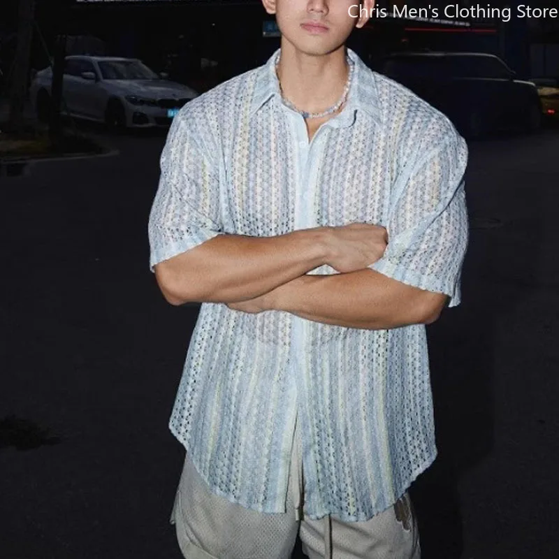 ฤดูร้อนผู้ชาย Retro เซ็กซี่ Cutout เสื้อ,สบายและ Breathable เสื้อแขนสั้น,high-end Music Festival Party วันหยุด Top