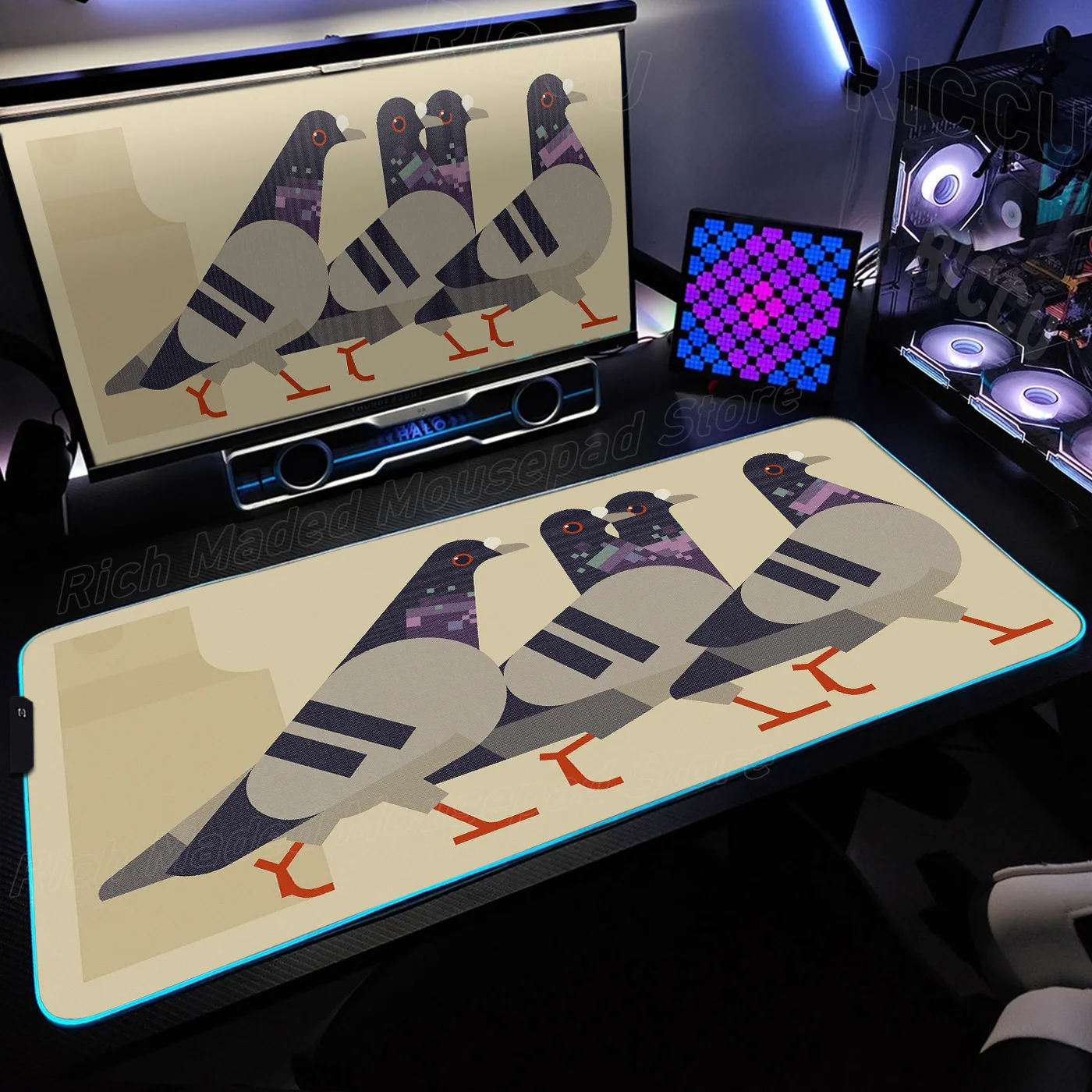 RGB XXL Kawaii Geometric Art Animals Mouse pad Large Table LED Desk Mat Gamer Computer Type Keyboard PC Accessories protect Pads