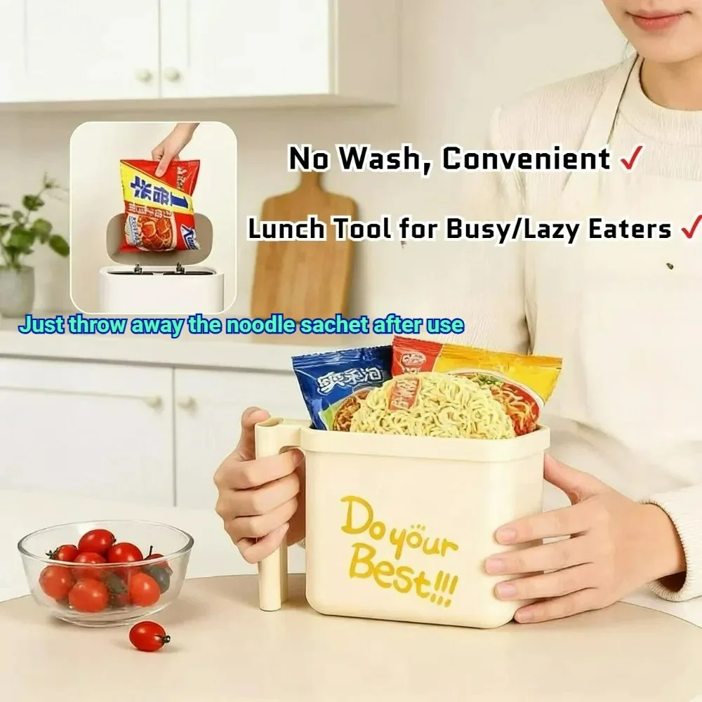 Lazy No Wash Instant Noodle Bowl with Fork Food Grade Ramen Bowl Lunch Box for Busy/Lazy Eaters Portable Instant Noodle Bowls