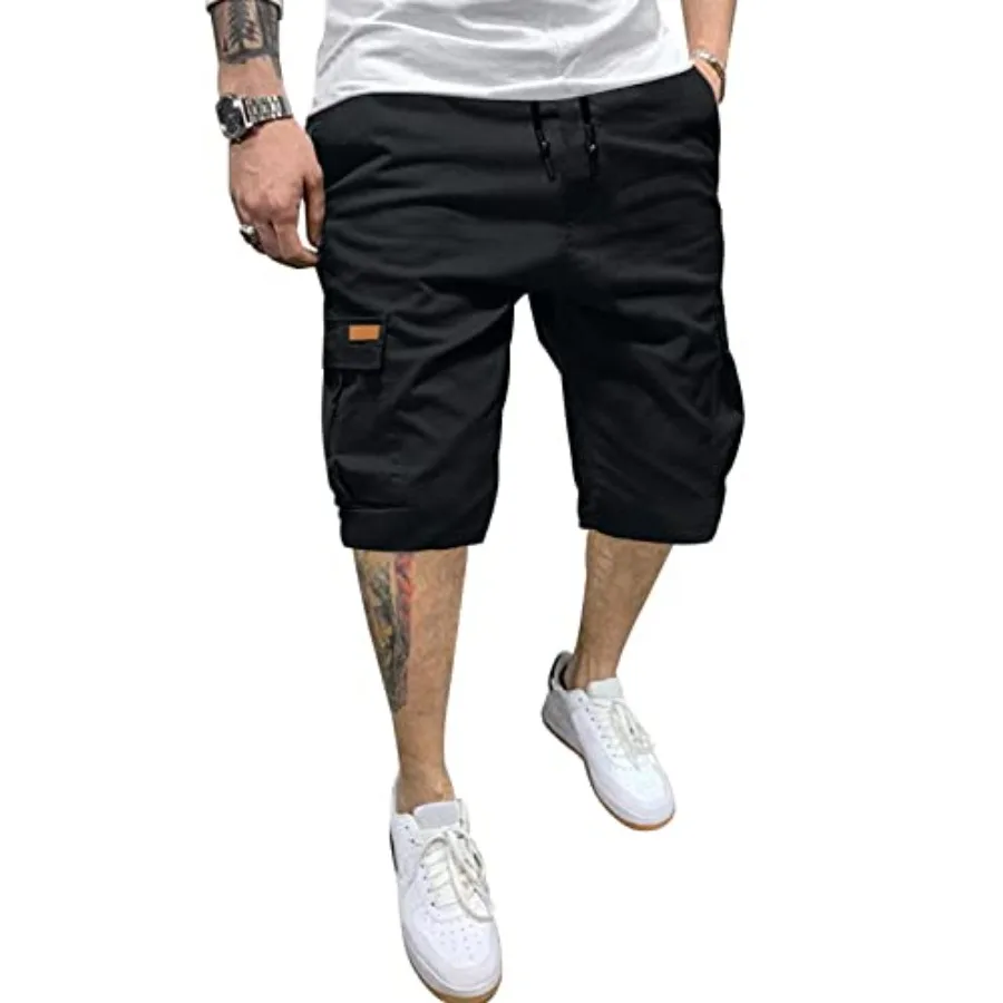 Pantalones Cortos Cargo Casuales de Algodón para Hombre, Pantalones Cortos Chino Clásicos con Cordón Ajustable y 6 Bolsillos