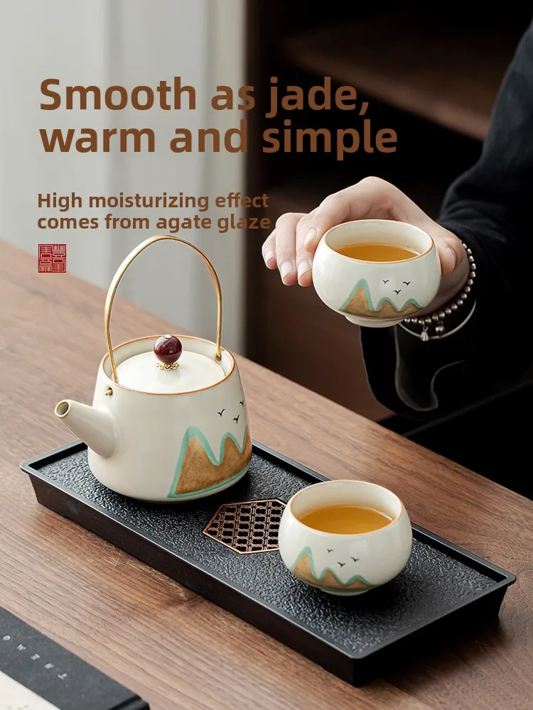 

Modern Simple Tang Feng Cerc Tea Set Small Kit for Home Dormi Hotel One Pot Two Cups Tea Set for Two People Work Station