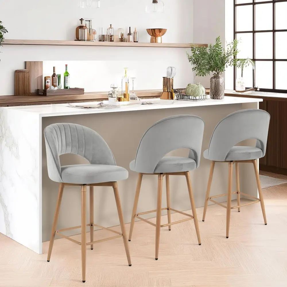 

Bar Stools Set of 3, Counter Height Barstools for Kitchen Island, 26 Seat Height Bar Chairs for Dining Room, Velvet holstered