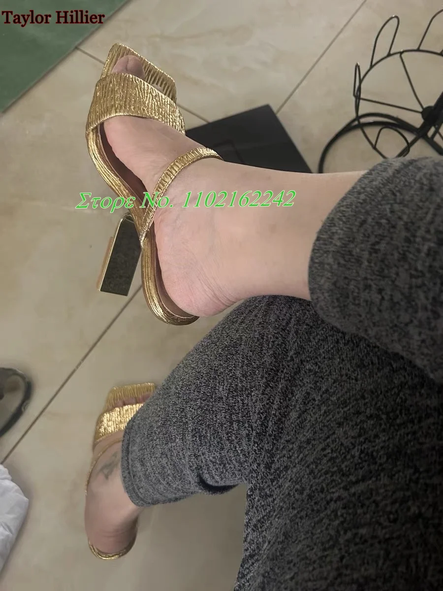 Golden Slippers For Women Summer Square Toe Open Toe Special Shaped High Heel Sandals Fashion Versatile Slippers Gladiator 41