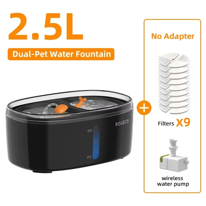 ROJECO 2.5L Automatische Kattenwaterfontein Slimme Waterdispenser voor Twee Katten Automatische Drinkfontein voor Kattenbenodigdheden