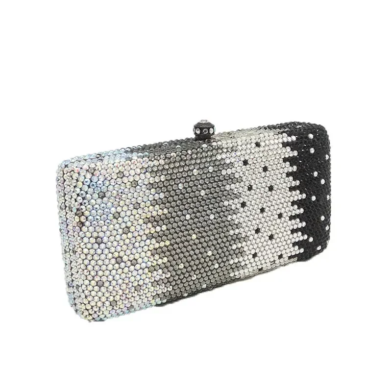 Boutique De FGG สีดําสีผู้หญิงคริสตัลคลัทช์กระเป๋างานแต่งงาน Rhinestone กระเป๋าถือเจ้าสาว Minaudiere กระเป๋า