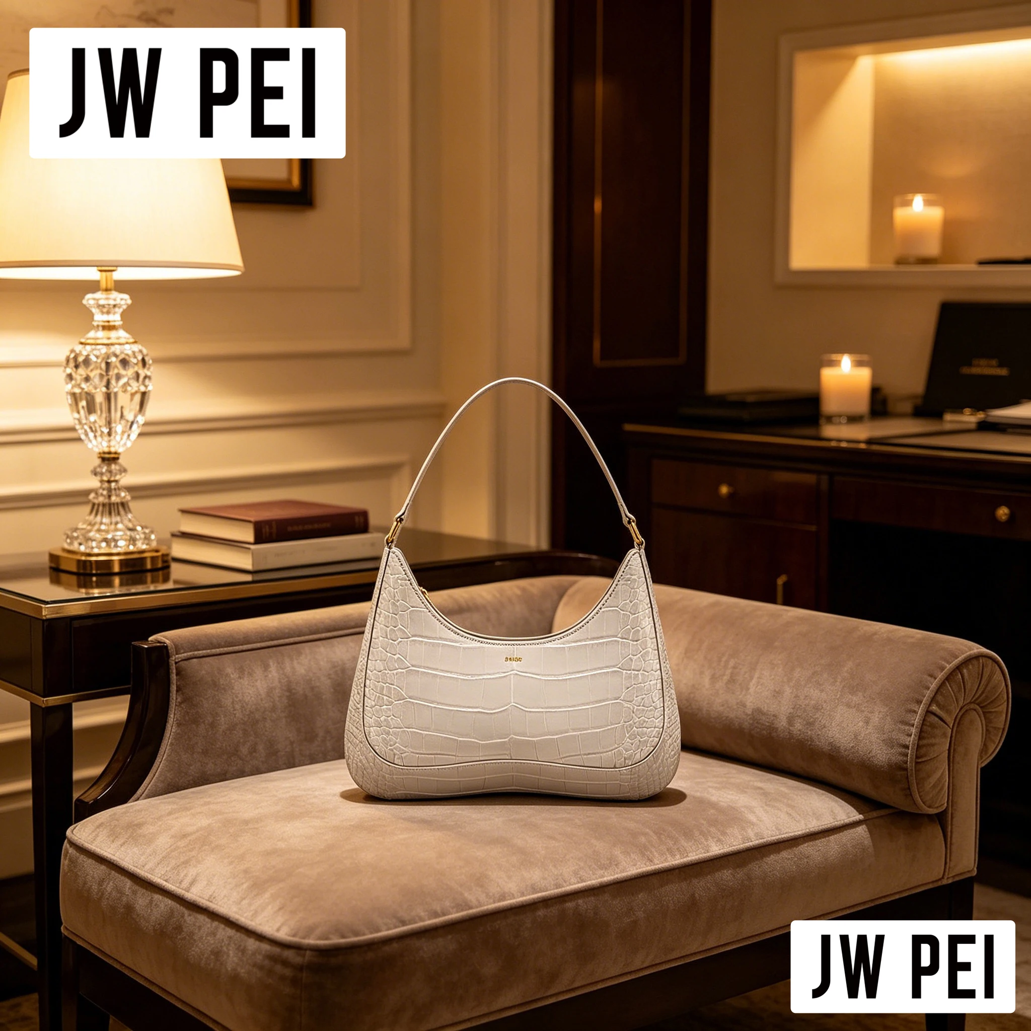 Luxury JW PEI Croc Embossed Hobo Bag Women Faux Leather Slim Underarm Purse Elegant Daily Commute Shoulder Handbag