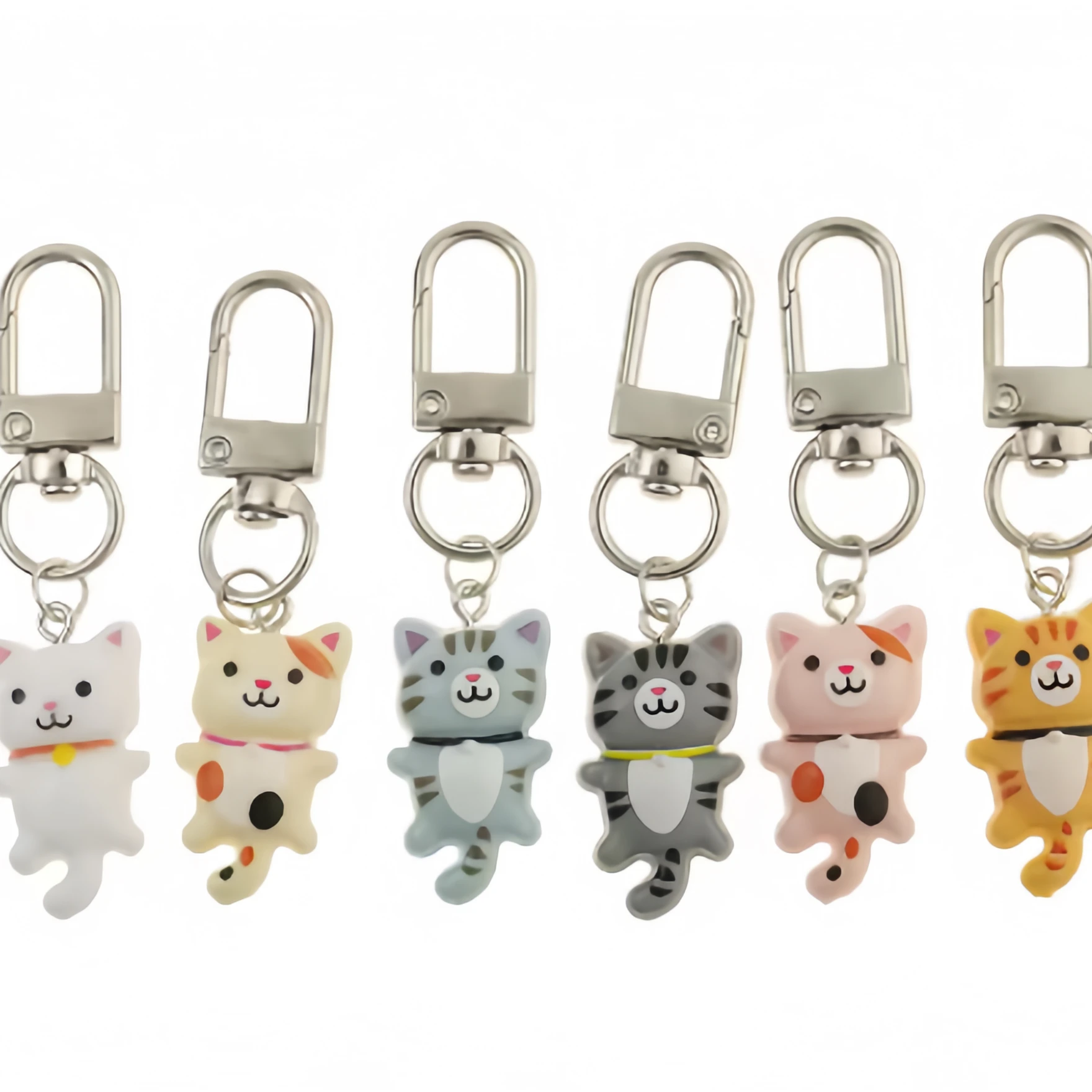 6PCSCross-border Resin Cartoon Cute Flat Bottom Glossy Cat Kitten Long Tail Cat Dog Bag DIY Jewelry Keychain