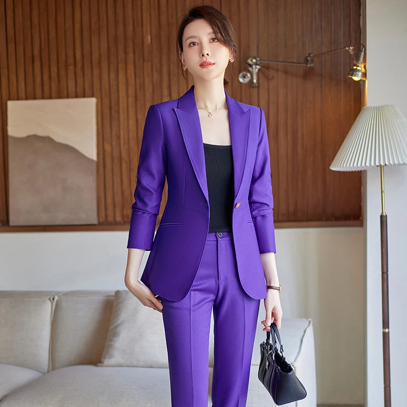 NAVIU Purple Suits Women New Autumn Fashion Temperament High End Business Long Sleeve Blazer And Pant Sets Office Lady Work Wear